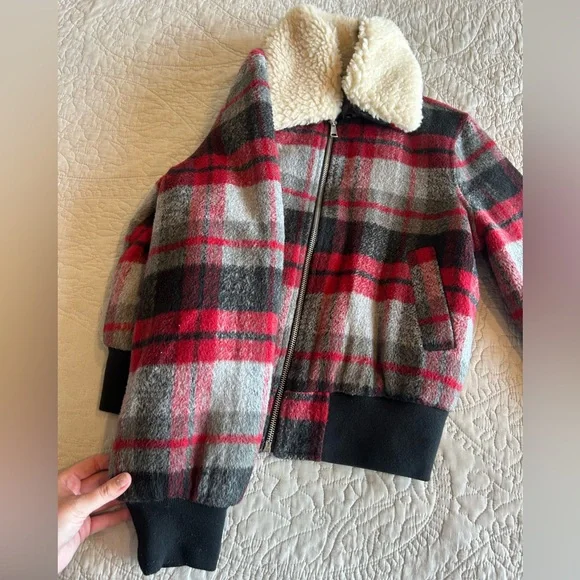 Wild Fable Red Plaid Bomber Jacket w/ Removable Fleece Collar - Picture 6 of 9